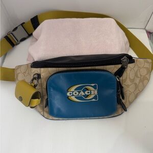 Coach Beige and Blue Belt Bag with matching AirPod Case
